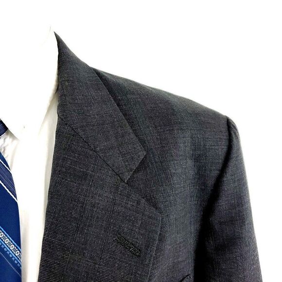 Hart Schaffner Marx Silver Trumpeter Wool 2 Button Blazer 44R Gray Plaid Windowp - Picture 2 of 11